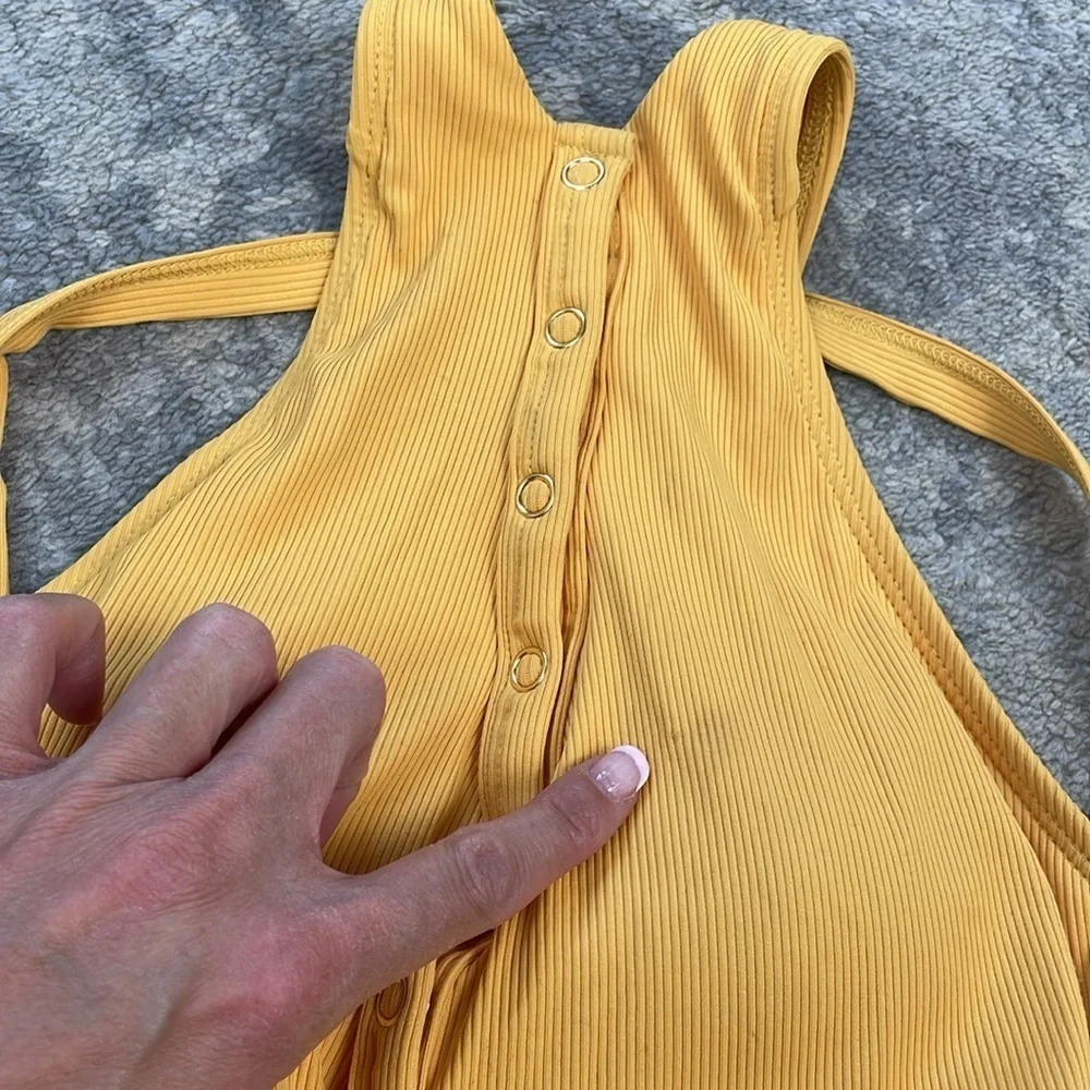 New Robin Piccone Amy Snap One Piece Swimsuit High Neck Open Back Sz 6